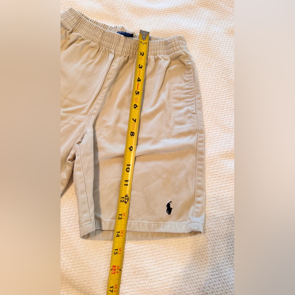POLO by RALPH LAUREN Boys Kids Khaki Tan Elastic Pull-up Shorts w Blue Logo - Picture 9 of 9